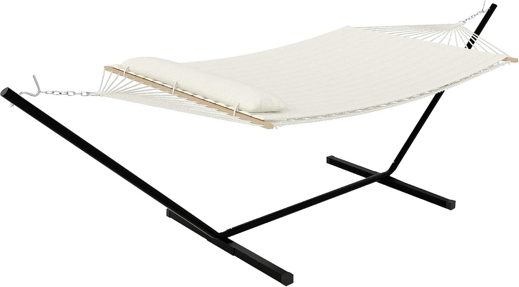 Hanging Hammock Chair for Indoor Outdoor - Comfortable Breathable Swing Seat Chair [Cotton or Polyester] - Flat Lying Design with Cushion & Woven Rope Mesh(Flat Lying), not Includes carrying bag,white