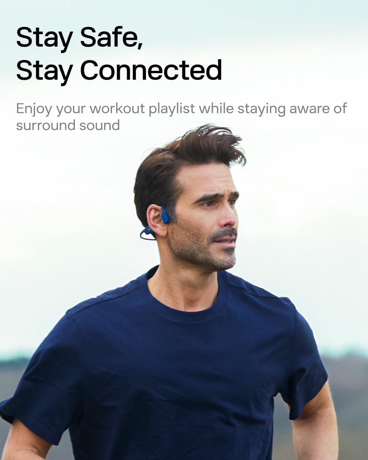 SHOKZ OpenRun, Bone Conduction Headphones,Open-Ear Bluetooth Wireless Sport Headphones for Running & Workout,Sweat Resistant, Long 8H Playtime,Mic,Hair Band-Standard-Blue (Pack of 2)