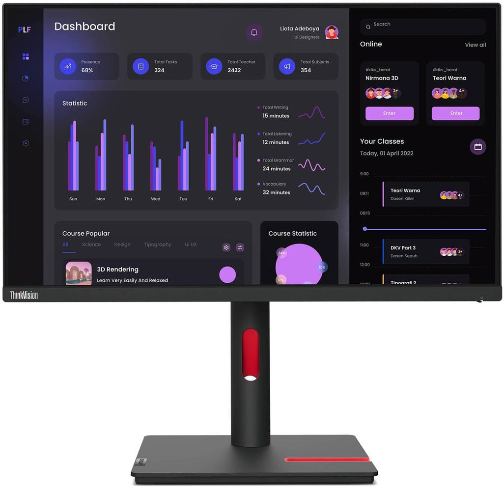Lenovo ThinkVision T24i-30 24' Class Full HD LED Monitor - 16:9 - Raven Black