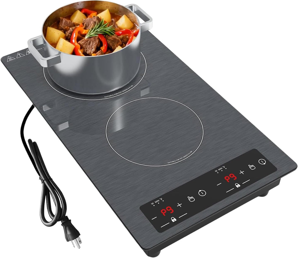 Double Induction Cooktop 110v-120v, GTKZW 2300W Electric Cooktop 20 inch Hot Plate Electric Stove Top with Plug in, Built-in and Countertop, 9 Power Levels, Timer & Safety Lock