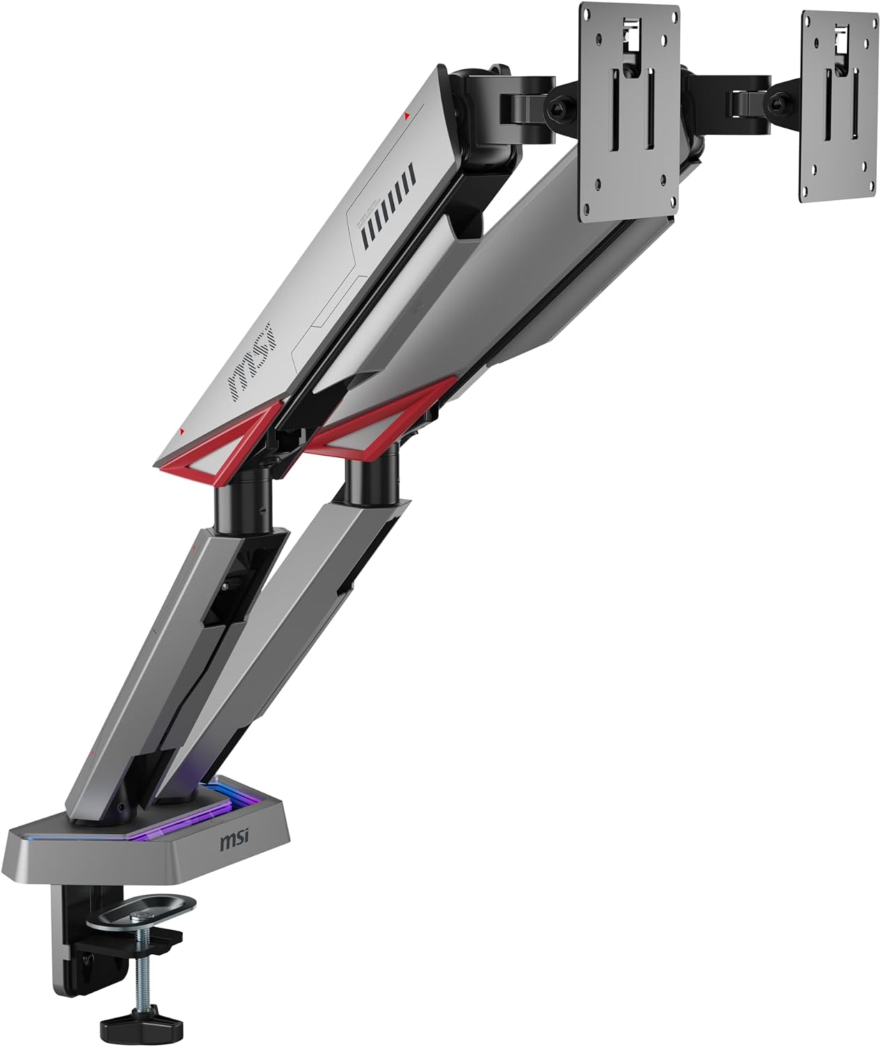 MSI MPG MT161DR - Premium RGB Dual Monitor Stand Arms, 17-38' Support, VESA Compatible, Adjustable Spring Assisted Mount, 35.2 lbs per Screen Capacity, Clamp & Grommet, Quick Release Plate - Black