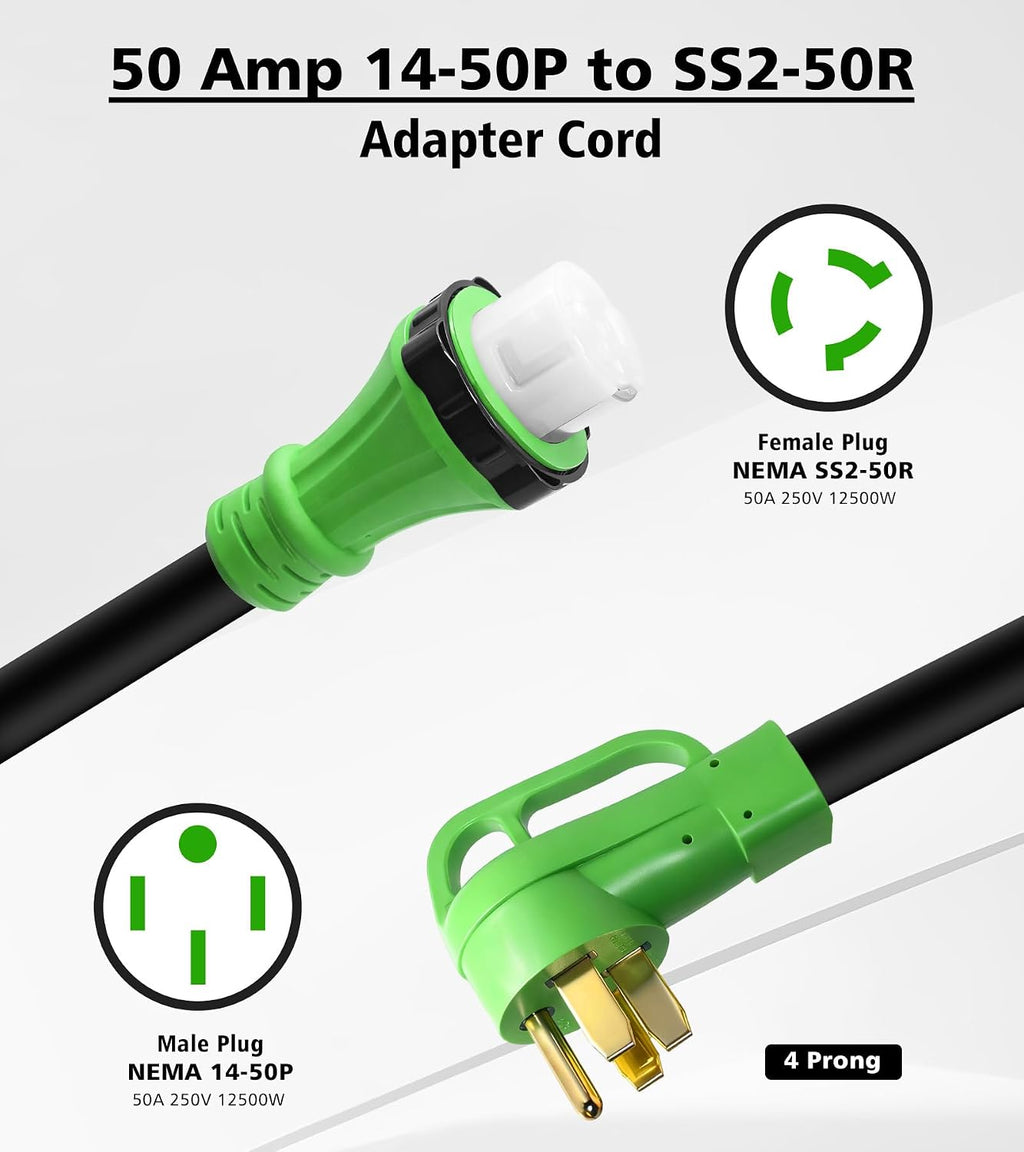 50 Amp Generator Cord with Twist Lock, 50FT Heavy Duty 6/3+8/1 Gauge Generator Cable, 14-50P/SS2-50R STW Power Cord, 50 Amp Extension Cord for Generator & Yard & House