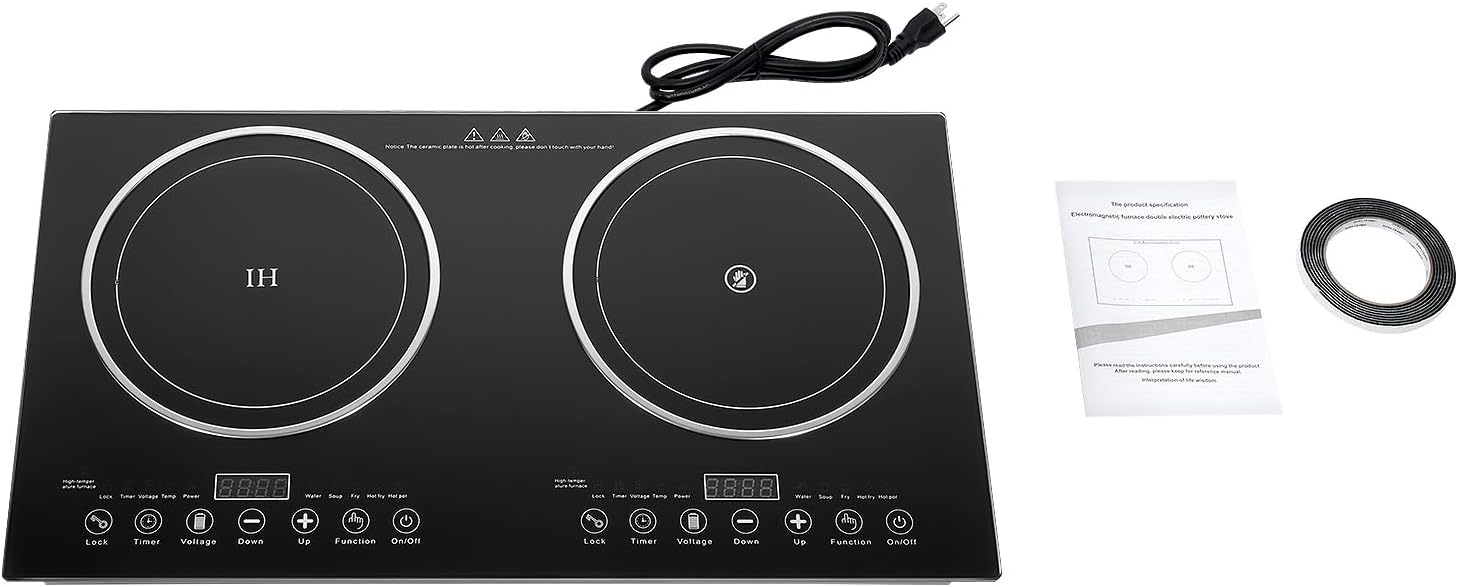 Double Cooktop Induction Countertop Burner, 2400W Portable Induction Cooktop LED Display 8 Gears Temperature Adjustment Timing Electric Stove Hot Plate for Home Kitchen Flat Restaurant