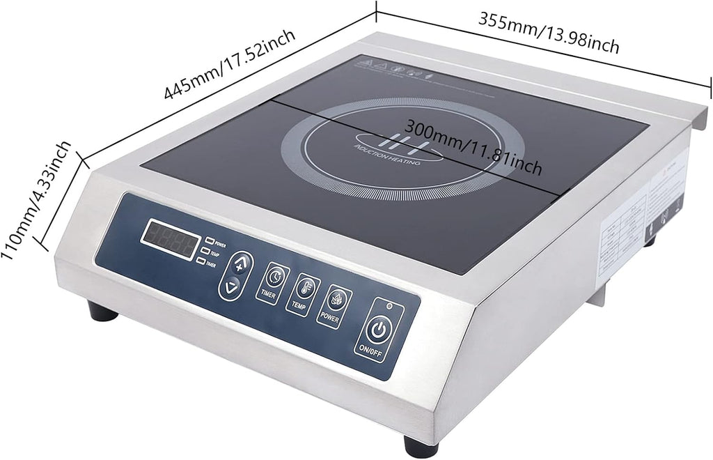 Portable Induction Cooktop,14' Shatter-Proof Ceramic Glass, 9' Heating Coil, 13 Temp Levels up to 460°F, Commercial Range Countertop Burner with Sensor Touch and LCD Screen