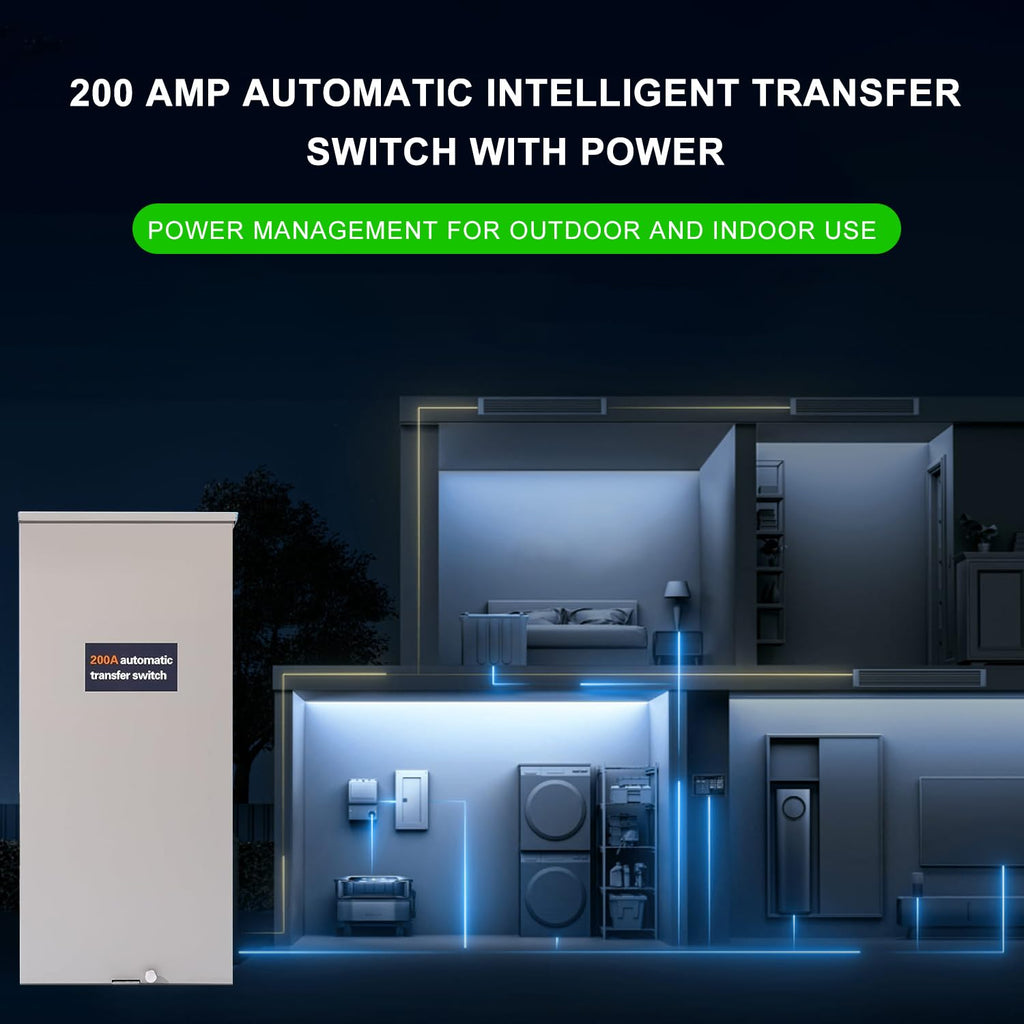 200 Amp Single Phase Automatic Transfer Switch - NEMA 3R Aluminum Enclosure for Outdoor and Indoor Power Management, Service Entrance Rated, Replaces Generac RXSW200A3