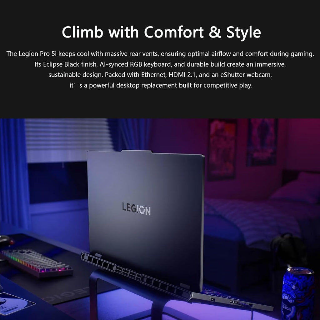 Lenovo Legion Pro 5i Gen 10 Gaming Laptop, GeForce RTX 5070 Ti GDDR7, Intel U9 275HX (24-Core), 16' WQXGA 500Nits Display, Backlit KB, AI Engine+, Wi-Fi 7, Win 11 Pro, Accessories, 64GB DDR5, 1TB SSD