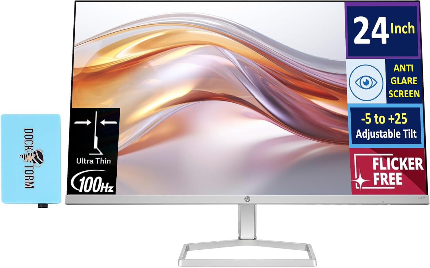 HP 24' 100Hz 300 Nits IPS FHD (1920x1080) Monitor (Replaces M24f) with Docztorm Hub USB Port Expander, Flicker-Free, Adjustable Tilt, 1x HDMI 1.4, 1x VGA, Black/Silver (2026 Latest Model) (2-Pack)