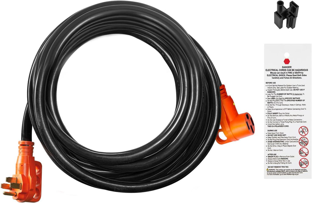 VEVOR 50FT 50 Amp RV Extension Cord, NEMA 14-50P to 14-50R, Heavy Duty STW 6/3+8/1 AWG Copper Wire, 125/250V Outdoor Power Cord for EV Charging RV Camper, 12500W, ETL Listed