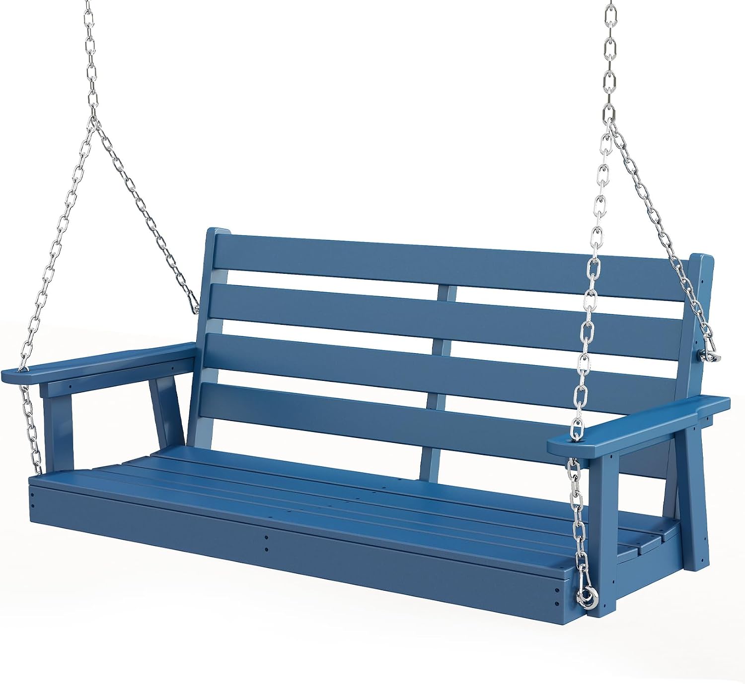 GREENVINES Porch Swing | 51'' | HDPE Plastic | for Outdoor Patio | All Weather | Waterproof Bench Swings | w/ 4 Stainless Steel Chains | Blue