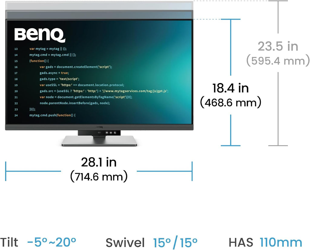 BenQ RD320U 32' 4K 3840x2160 Programming Monitor with 2000:1 Contrast Ratio, Nano Matte Panel, Backlight, 90W USB-C, Coding Modes, Night Hours Protection, Ergonomic Design, and Eye-Care Technology