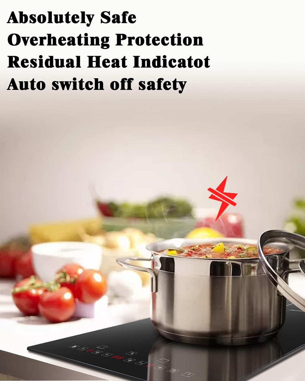 Karinear 12 Inch Induction Cooktop 2 Burner Drop In Electric Cooktop, Induction Stove Top Ceramic Glass with Booster, Child Lock, Timer, Pause function, 220-240V, 3500W, Hard Wire(No Plug)