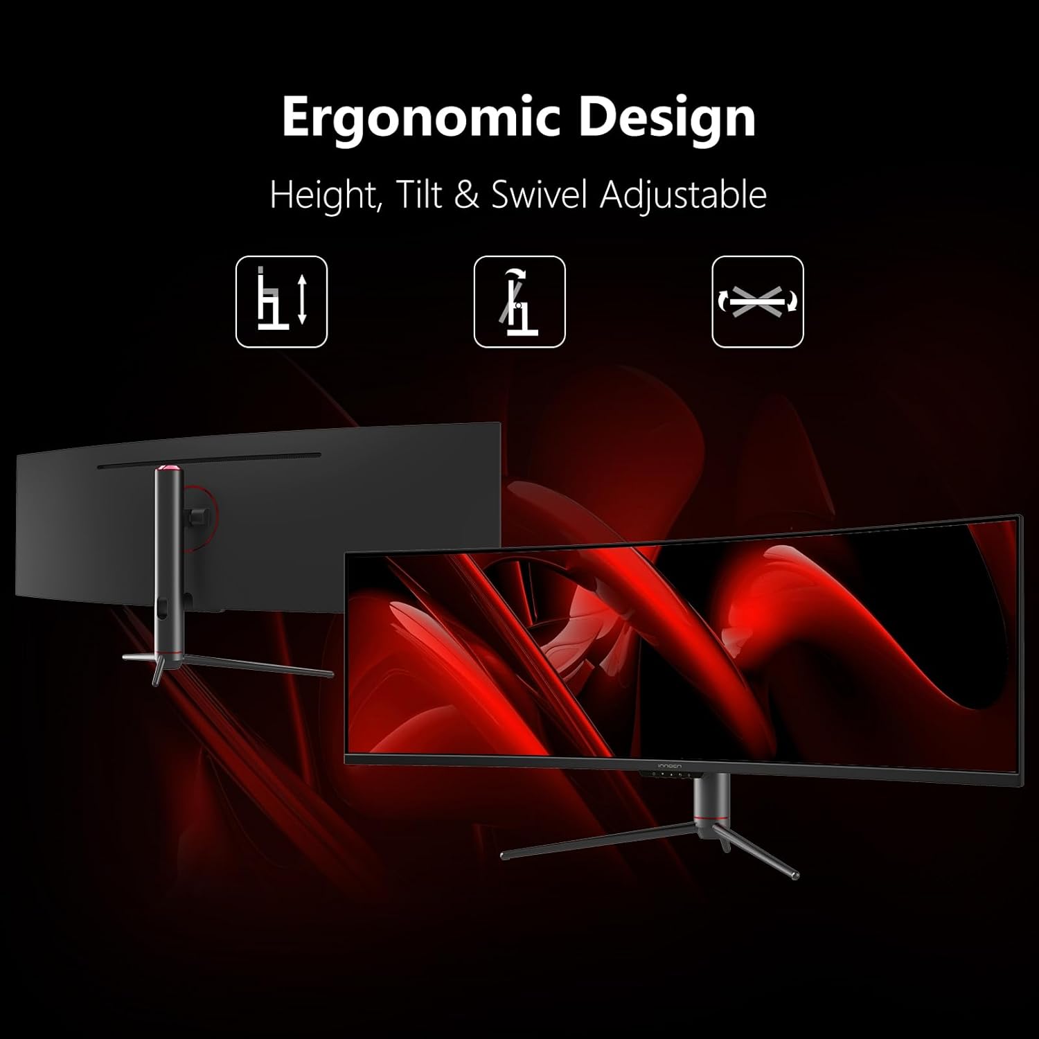 INNOCN 49' Curved Monitor Ultrawide Gaming 5K2K 120Hz 32:9 QHD 5120 x 1440P Computer Monitor, R1800, 99% sRGB, HDR400, USB Type C, DisplayPort, HDMI, Built-in Speakers, Height/Tilt Adjustable - 49C1R