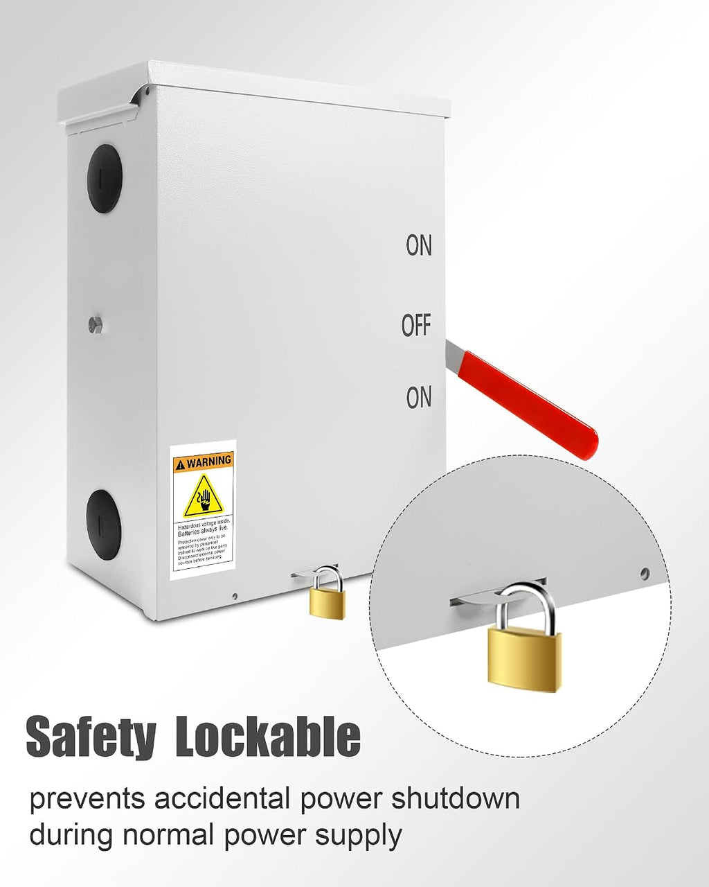 200 Amp Transfer Switch, 3P 120/240V, 48000W General-Duty Double-Throw Safety Switch, Meeting NEMA 3R Standards for Outdoor and Indoor