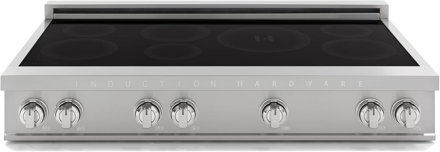 48 Inch Professional Induction Cooktop with 7 Burners, Durable Ceramic Glass, Flexible Zones, Precision Control - Stainless Steel