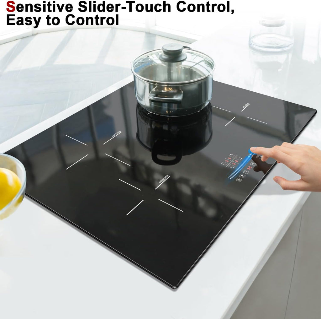 Karinear 30 Inch Induction Cooktop, 4 Burners Electric Cooktop With Touch Control, 9 Power Level Drop-in Induction Stove top, Child Safety Lock & Timer, 7200w,220V, No Plug(come with a pot)
