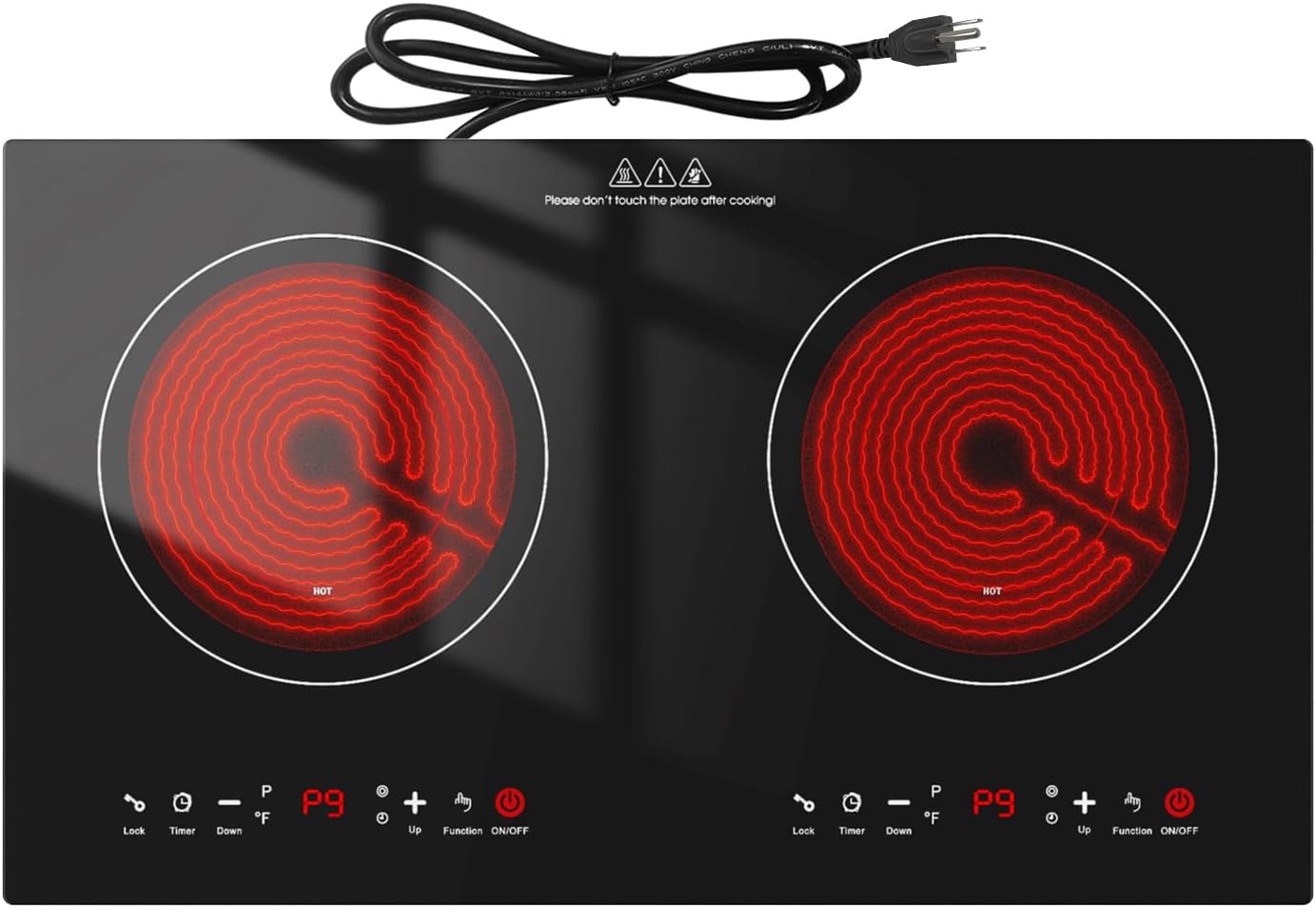 3000w Electric Cooktop, 24' Electric Stove 2 Burner Hot Plate Built-in Double Burner Cooktop with LED Touch Screen,9 Heating 9 Temperature,Kids Lock & Timer,Suitable for all Pans