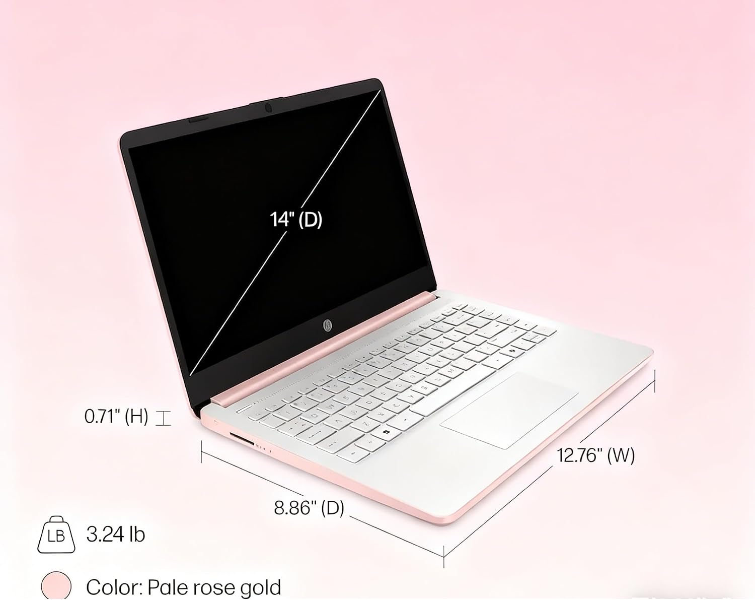 HP 14 inch HD Laptop, Intel Dual Core CPU, 8GB RAM, 64GB eMMC, Lightweight & 12H Battery, Sleek Design with Multiple Ports, Webcam/Mic for Business/Students/Tourists, Microsoft 365 Included, LE Bundle