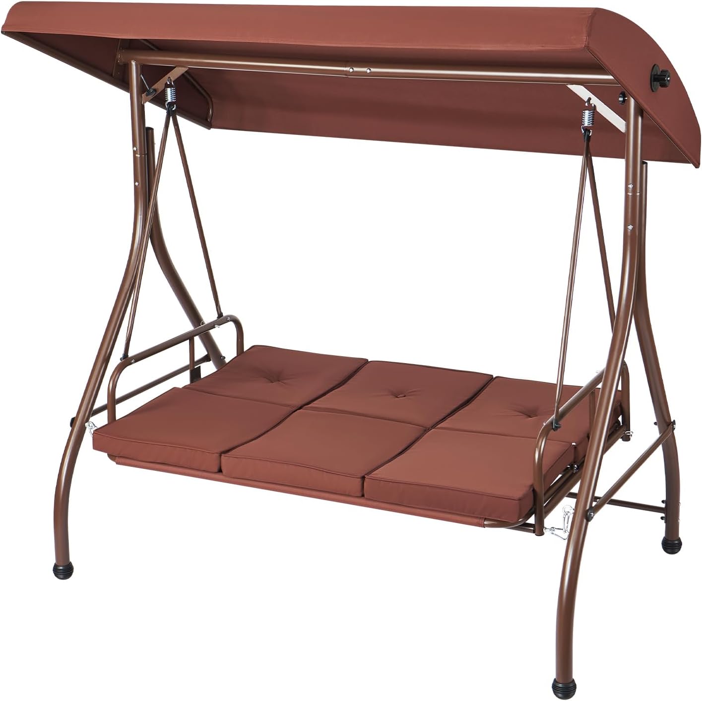 VEVOR 3-Seat Patio Swing Chair, Converting Canopy Swing, Outdoor Patio Porch with Adjustable Canopy, Removable Thick Cushion and Alloy Steel Frame, for Balcony, Backyard, Poolside, Brown