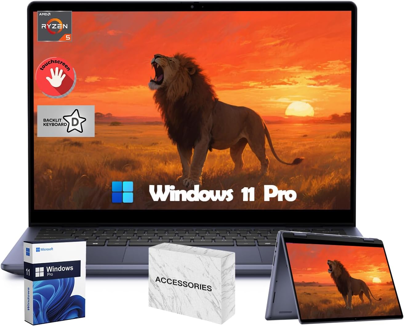 Dell - Inspiron i7445 Touchscreen 2-in-1 Laptop，14' FHD Display, AMD Ryzen5 8640HS, Backlit Keyboard, Fingerprint, 16 GB DDR5, 512 GB SSD, Windows 11 Pro, w/Accessories