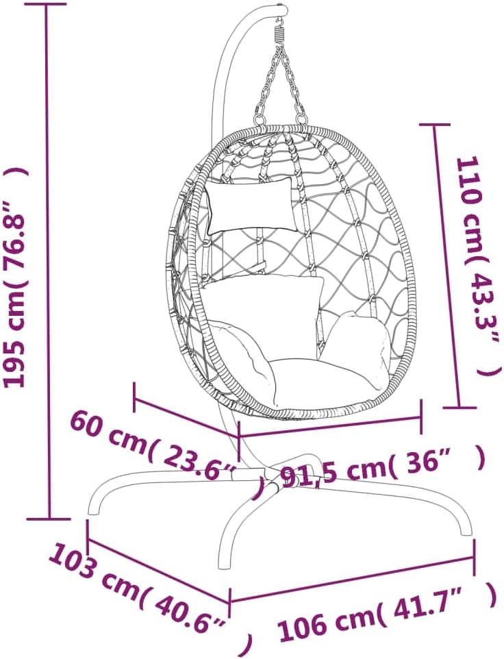 vidaXL Hanging Egg Chair Anthracite Poly Rattan, Powder-Coated Steel