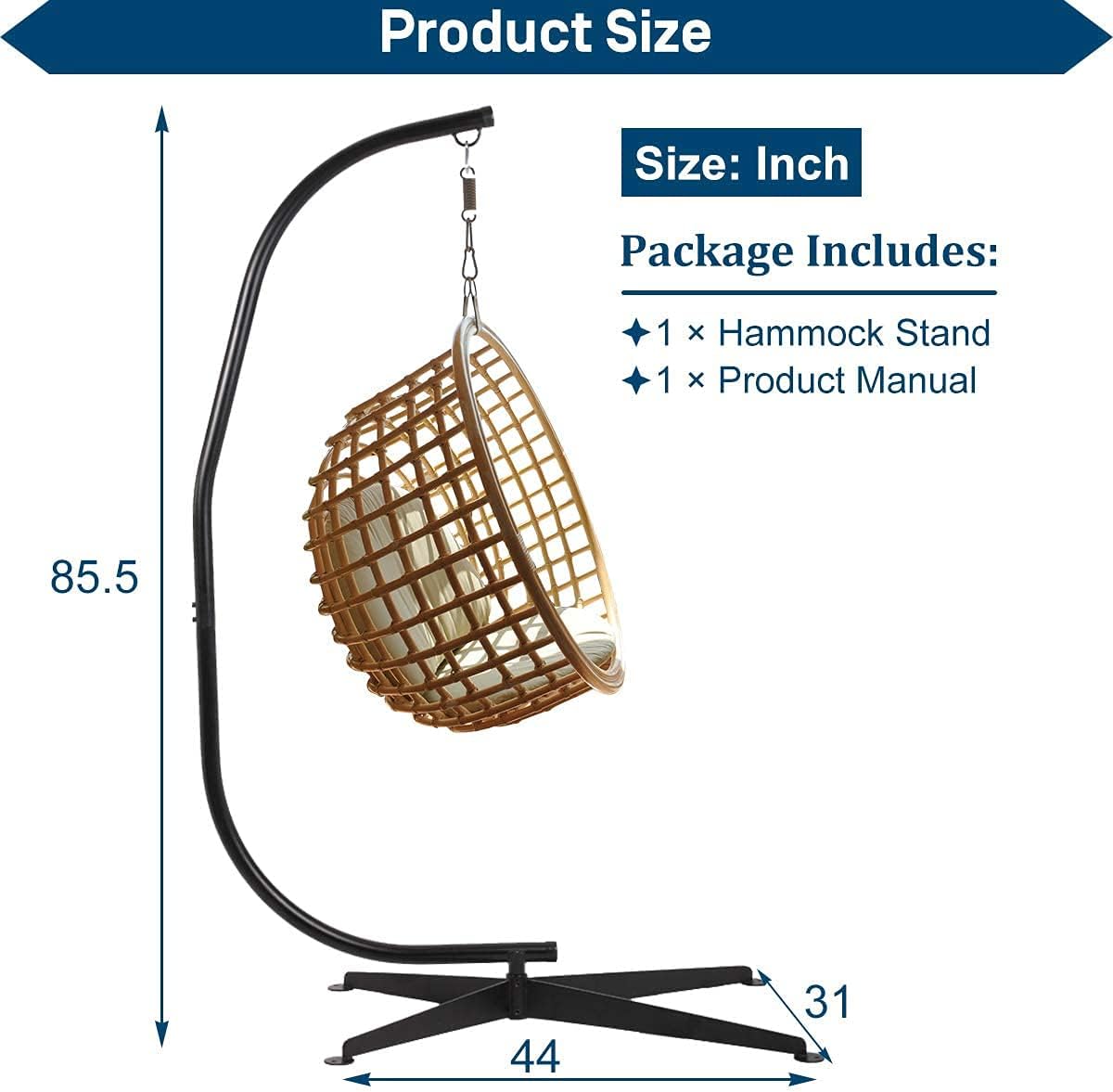 BestMassage Hanging Hammock Stands Hammock Chair Stands Solid Steel Heavy Duty Stand Only Construction for Hanging Hammock ，C Stand Air Porch Swing Chair for Indoor Outdoor