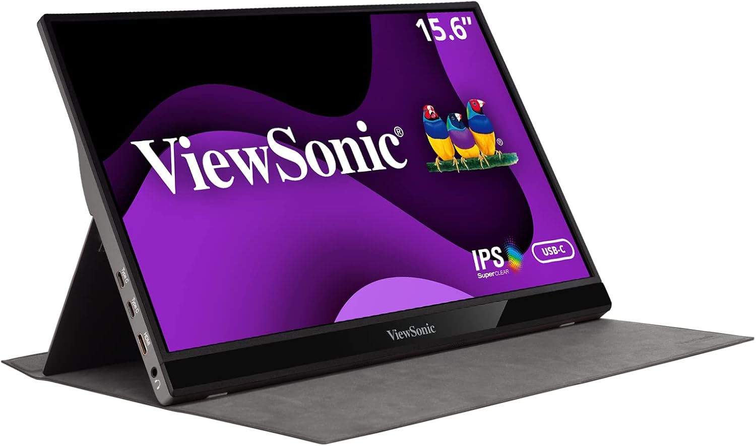 ViewSonic VG1655 15.6 Inch 1080p Portable Monitor, IPS Display with Eye Care for Comfortable Mobile Workspaces and Second Screen Productivity, Built-in Stand, 60W USB-C, and mini HDMI Inputs