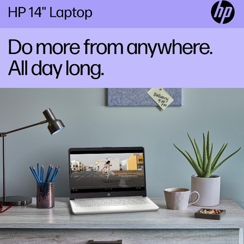 HP 14 Laptop (14' Anti-Glare, Intel Celeron N4120, 8GB RAM, 256GB Storage (128GB eMMC + 128GB IST SD Card)) School & Business, 11Hr Battery Life, 1-Year Office 365, Win 11 Home S w/AI Copilot, Silver