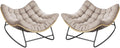 Outdoor Rocking Chair, 2 PCS Indoor Papasan Chairs, Oversized Egg Rocking Chair with Thick Cushion, Rattan Wicker Rocker Lounge Chair for Bedroom, Living Room, Patio, Garden, Porch (Beige)