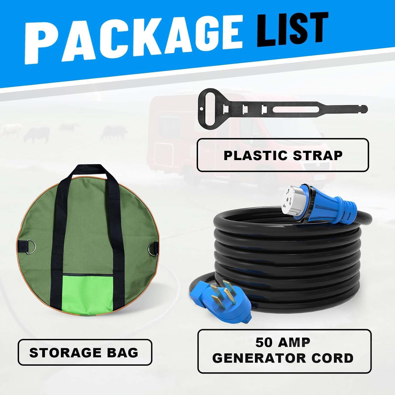 50 Amp Generator Cord 50FT, NEMA 14-50P to SS2-50R Heavy Duty Generator Extension Cord, Female Plug with Twist Lock, 6/3+8/1 Gauge STW Wire for Camper & House, ETL Listed
