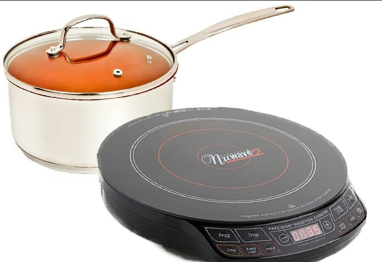 NuWave Precision Induction Cooktop + 1.5 Quart Stainless Steel Nonstick Saucepan with Lid