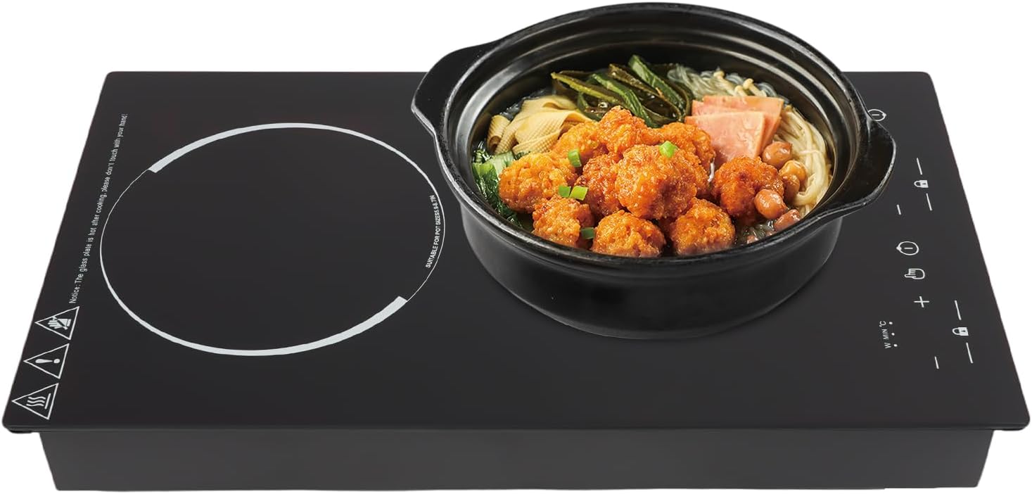 2300W Double Burners Induction Cooktop,Portable Electric Stove with US Plug, Touch Control,Safety Lock, 9 Gears Firepower Countertop Induction Cooker for Kitchen Camping RV (Double Burners B)
