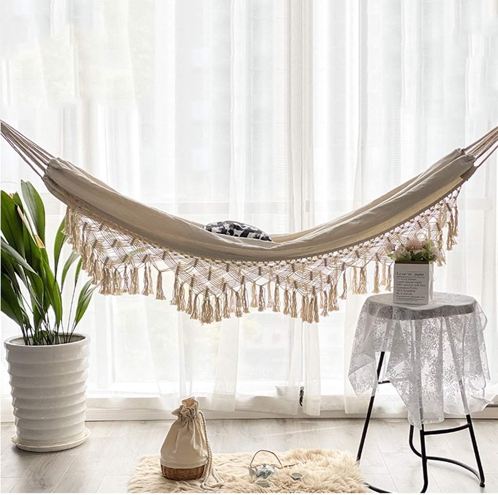 Double Tassel Hammock Rocking Chair Indoor and Outdoor Hanging Thickened Canvas Hammock Chair