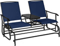 Giantex Outdoor Glider, Rocking Chair with Metal Frame, Center Tempered Glass Table, 2-Person Loveseat, Patio Glider Bench, Outside Swing Chair for Garden Yard Lawn Porch Patio Rocker (Navy)