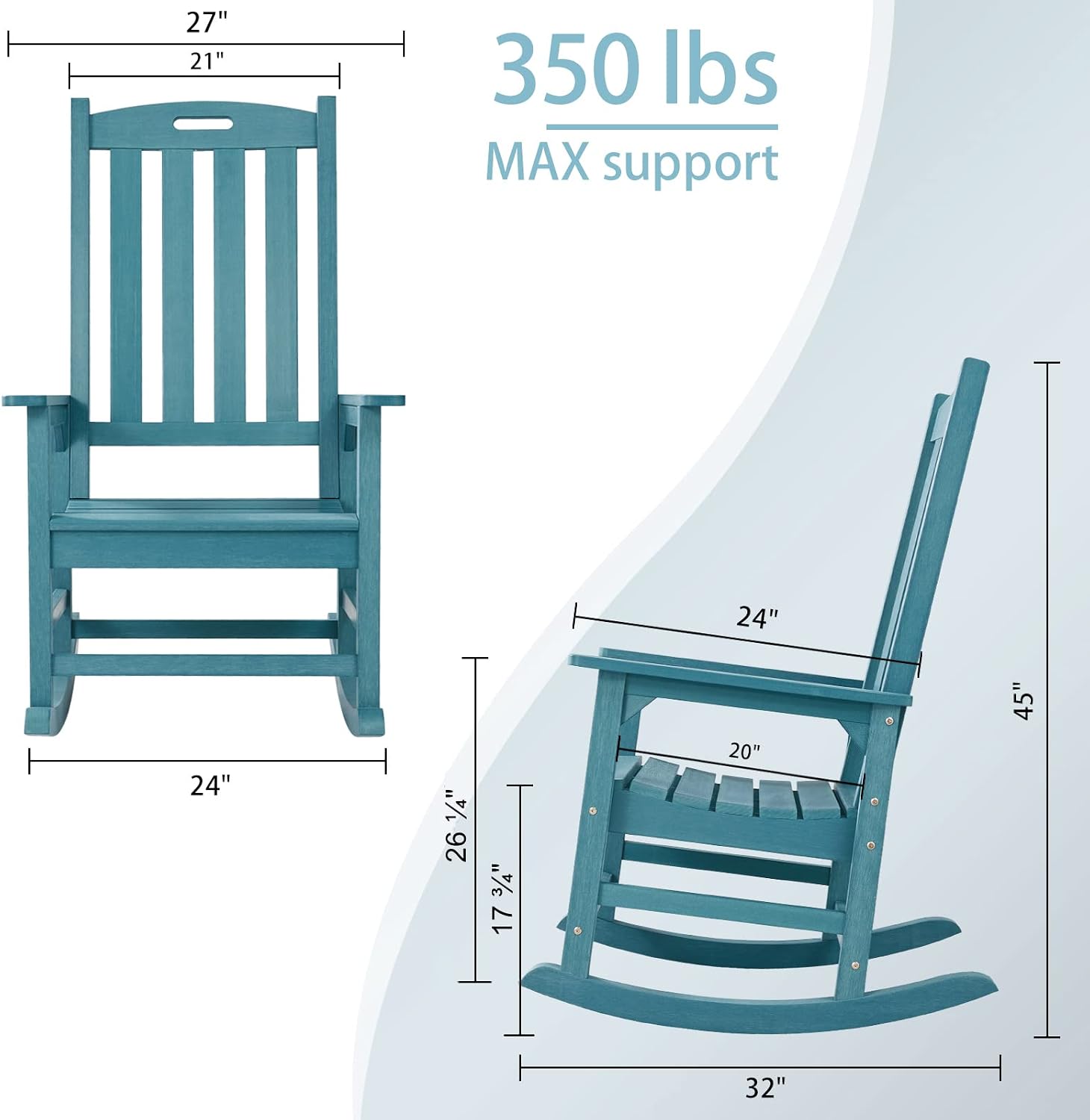 Psilvam Oversized Outdoor Rocking Chair, with 21' Wide Seat and 32' Tall Backrest, Pre-Assembled with Most Components for Effortless Installation (Blue)