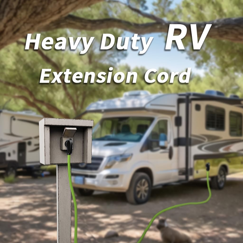 PlugSaf 100 FT 30 Amp RV Extension Cord Outdoor with Grip Handle, 10/3 Gauge Flexible Heavy Duty RV Power Cord Waterproof, NEMA TT-30P to NEMA TT-30R, 10AWG 125V 3750W STW, Green-Black, ETL Listed