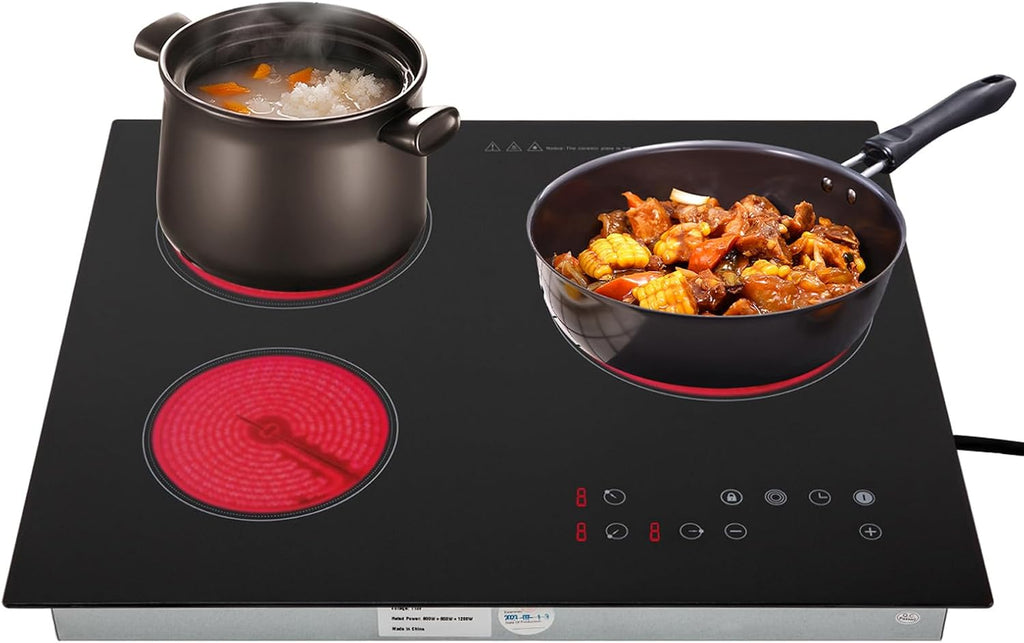 2600W 110V Induction Cooktop 3 Burner Portable Electric Ceramic Cooktop, Countertop Burners Built-In Cooktop Sensor Touch Control Countertop Electric Hot Plate With Kid Safety Lock And Timer, No Plug