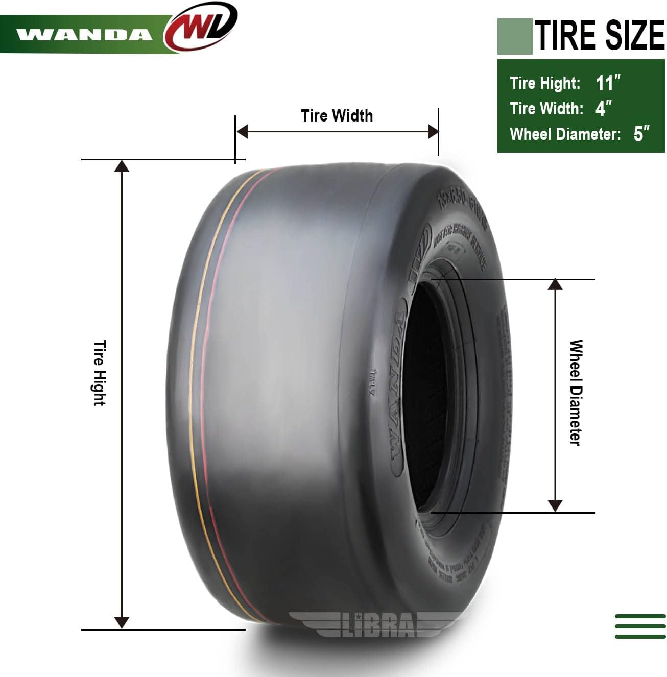 WANDA Set of 2 11x4-5 Zero Turn Lawn Mower Utility Cart Turf Tires 11x4x5 /4 ply - 13204