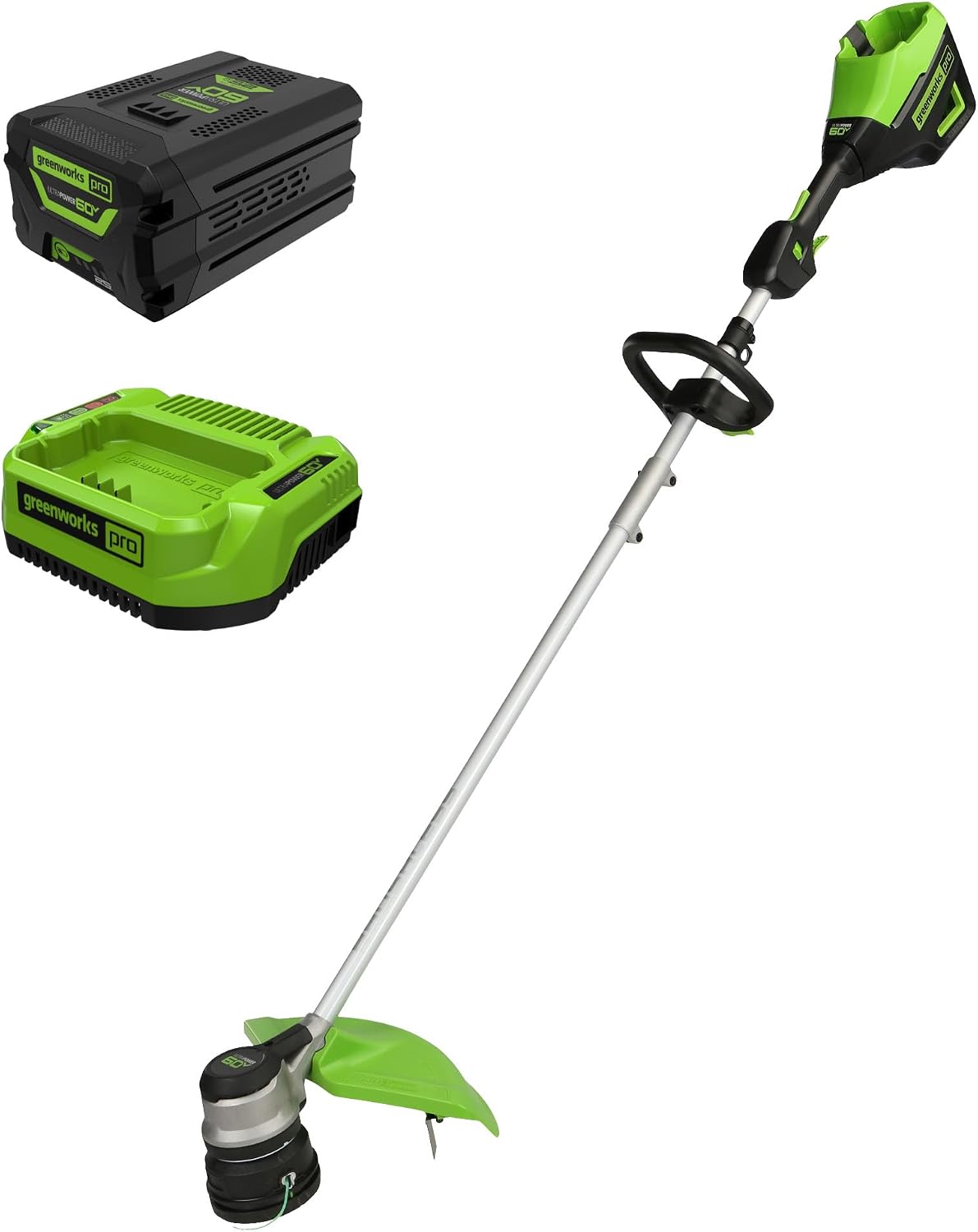 Greenworks 60V 16' Brushless Cordless String Trimmer - 65min Runtime for 2-Mile Fence Lines & Large Properties, 2X Quieter Than Gas, 2.5Ah Battery/Charger Included