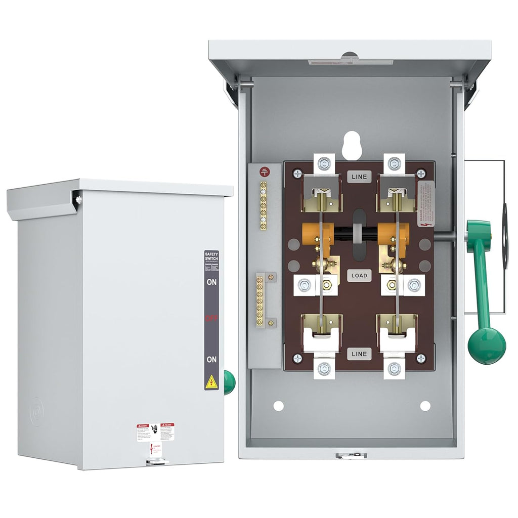 200A Generator Transfer Switch, 24000/48000/90000W General-Duty Double-Throw Safety Switch, 120/240/450V Manual Transfer Switch with Arc Extinguishing Cover, NEMA 3R Standards for Indoor/Outdoor Use