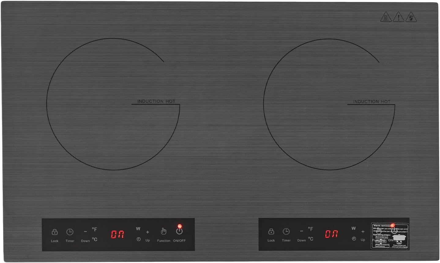 400-2000W Portable Induction Cooktop - Power & Temp Adjustable, LCD Display, Auto Pot Detection & Auto Shut-off, Double Burner, Hot Plate Cooker with 3-Hour Timer, Countertop Burner for 7.87 in pots