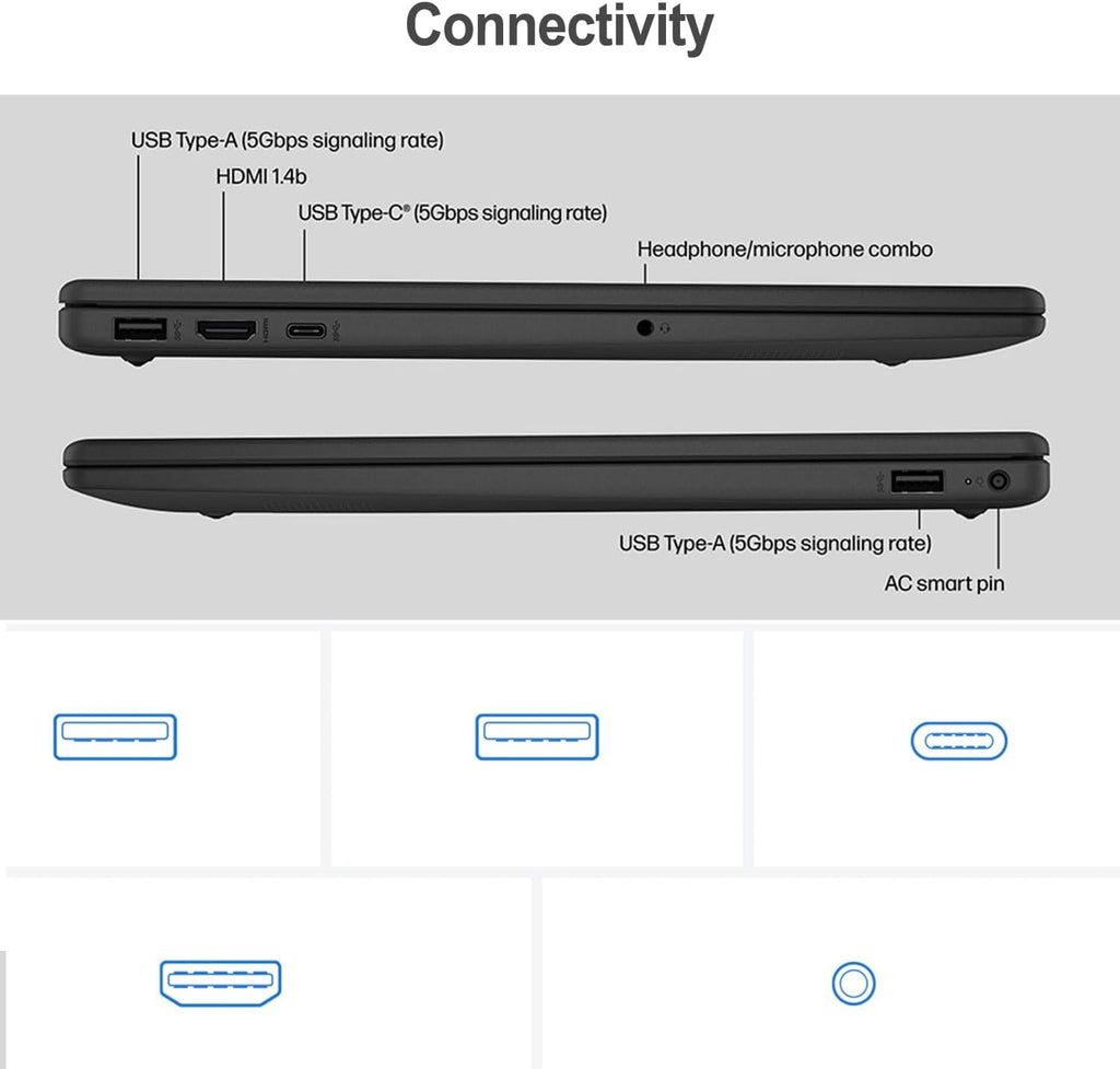HP 15.6' Portable Laptop (Include 1 Year Microsoft 365), HD Display, Intel Quad-Core N200 Processor, 16GB RAM, 128GB Storage, Wi-Fi 6, Webcam, HDMI, Numeric Keypad, Windows 11 Home, Black