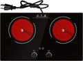 4000W Electric Cooktop: 24' Electric Stove 2 Burner Hot Plate Double Burner, Knob Control Countertop & Built-in, 9 Power Levels, Child Lock, Timer, Suitable for All Pans