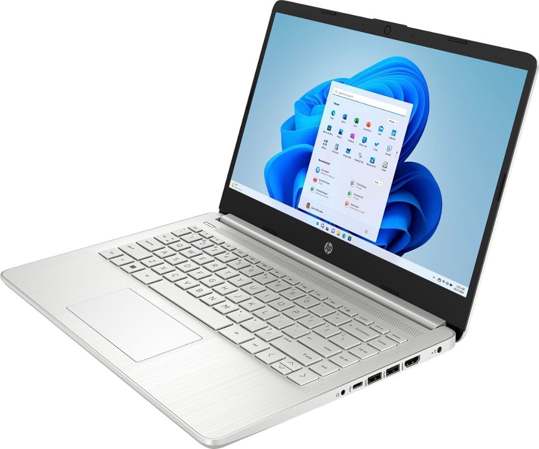 HP 14' HD (1366 x 768) Display Laptop, Intel Celeron N4120, 1.1GHz, 4GB Memory, 128GB eMMC, Windows 11 Home in S Mode, One Year Office 365 Included, Natural Silver, 14-dq0760dx