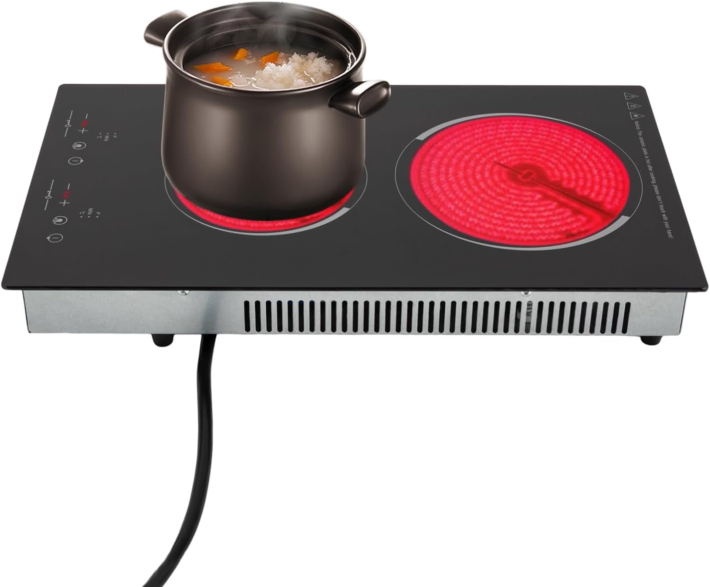 Electric Ceramic Cooktop With Plug, 1500W 110V Portable 2 Burners Built-in Sensor Touch Control Countertop Hot Plate, 9 Heating Levels