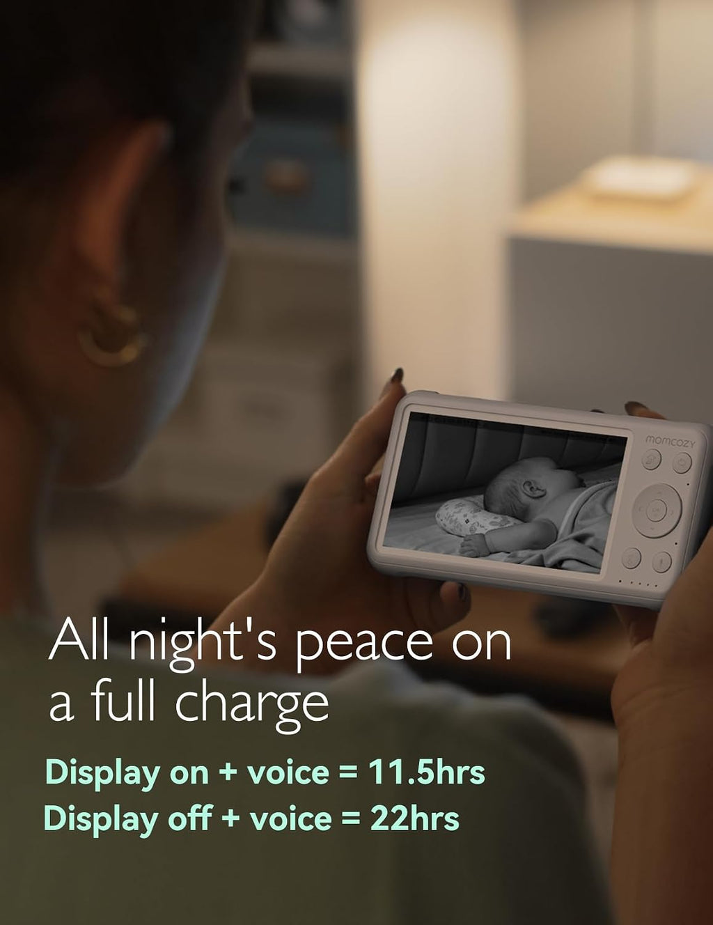 Momcozy Video Baby Monitor, 1080P 5' HD Baby Monitor with Camera & Wall Mount, Infrared Night Vision, 5000mAh Battery, 2-Way Audio, Temperature Sensor, Lullabies, 960ft Range, Ideal for New Moms, BM01