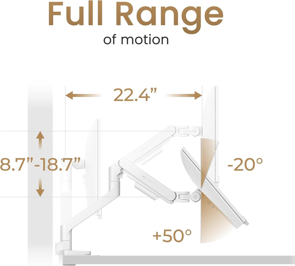 BenQ BSH02 Ergo Monitor Arm -Gas Spring Monitor Stand for Up to 45'' & 44lbs Screens, Heavy Duty, Quick Installation, No Sagging, Top Clamp and Grommet Base, Reinforcement Plate, VESA 75x75 &100x100mm