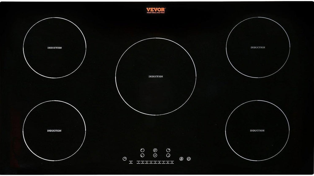 VEVOR Electric Cooktop, 5 Burners, 36'' Induction Stove Top, Built-in Magnetic Cooktop 9200W, 9 Heating Level Multifunctional Burner, LED Touch Screen w/Child Lock & Over-Temperature Protection