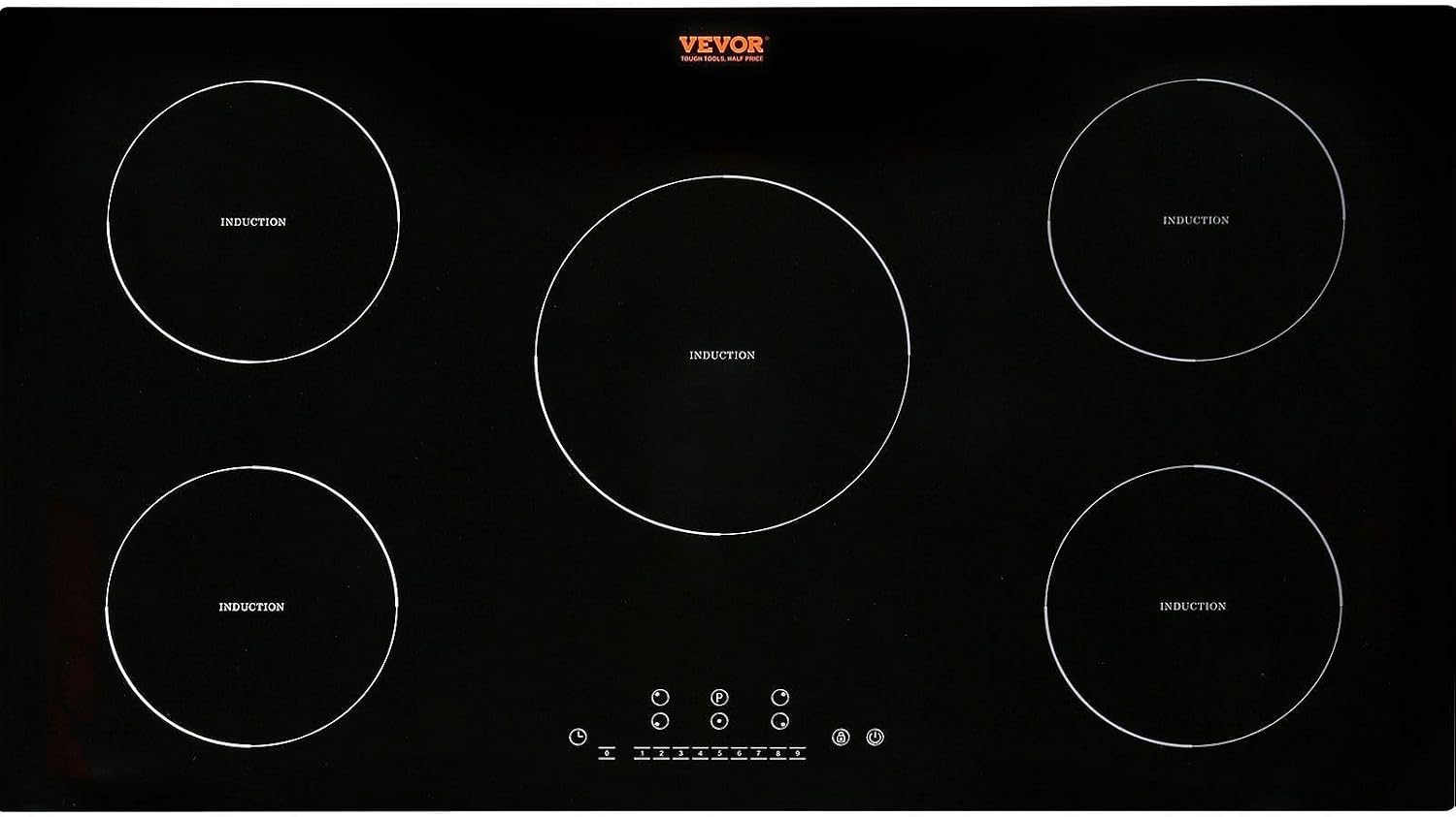 VEVOR Electric Cooktop, 5 Burners, 36'' Induction Stove Top, Built-in Magnetic Cooktop 9200W, 9 Heating Level Multifunctional Burner, LED Touch Screen w/Child Lock & Over-Temperature Protection