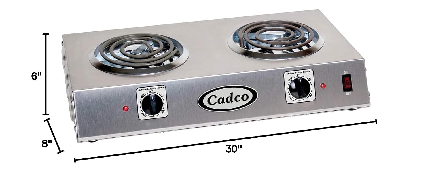 Cadco CSR-1T 14-Inch Portable Electric Commercial Countertop Hot Plate with 1 Burner and Infinite Controls, Stainless Steel, 120v, For Commercial Use, 8 lbs