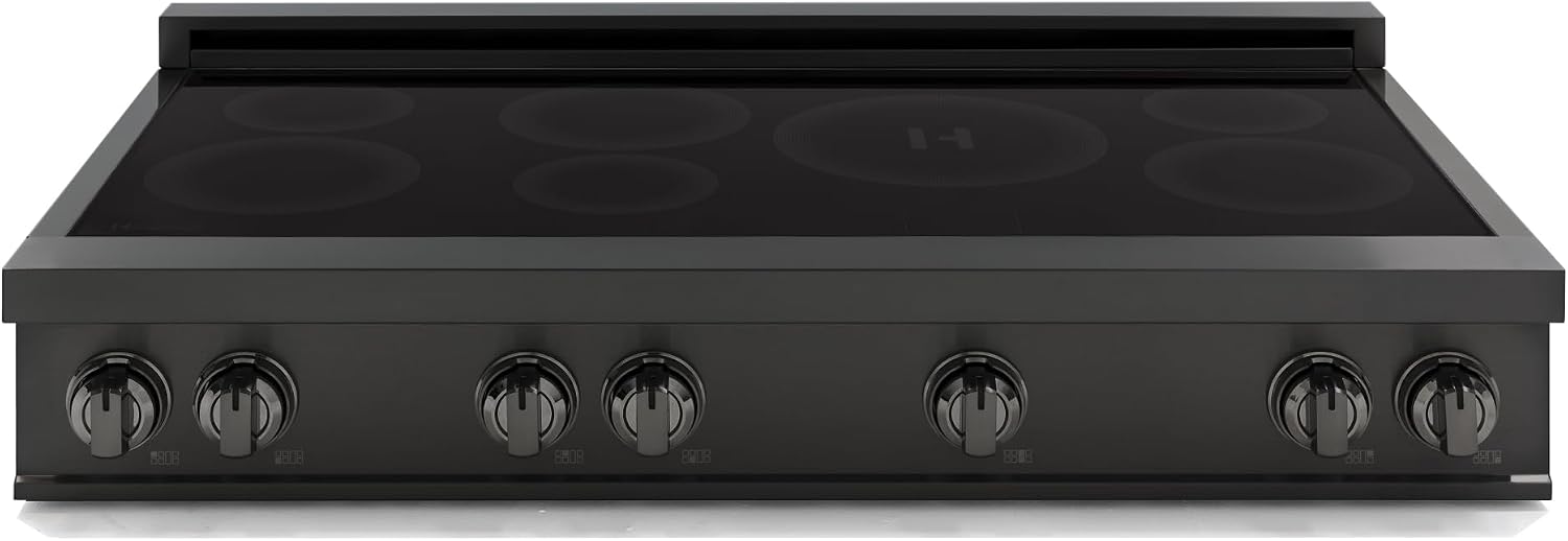 48 Inch Professional Induction Cooktop with 7 Burners, Durable Ceramic Glass, Flexible Zones, Precision Control - Black Stainless Steel